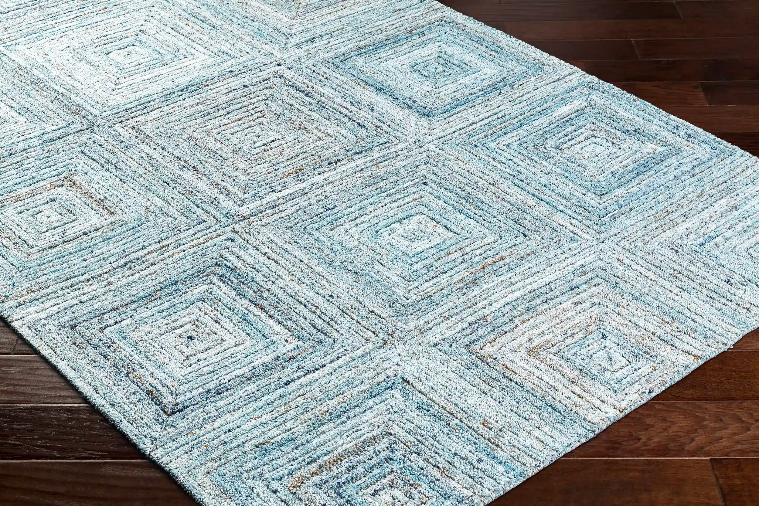 Hand Tufted Calgary Blue Diamond Wool Rug