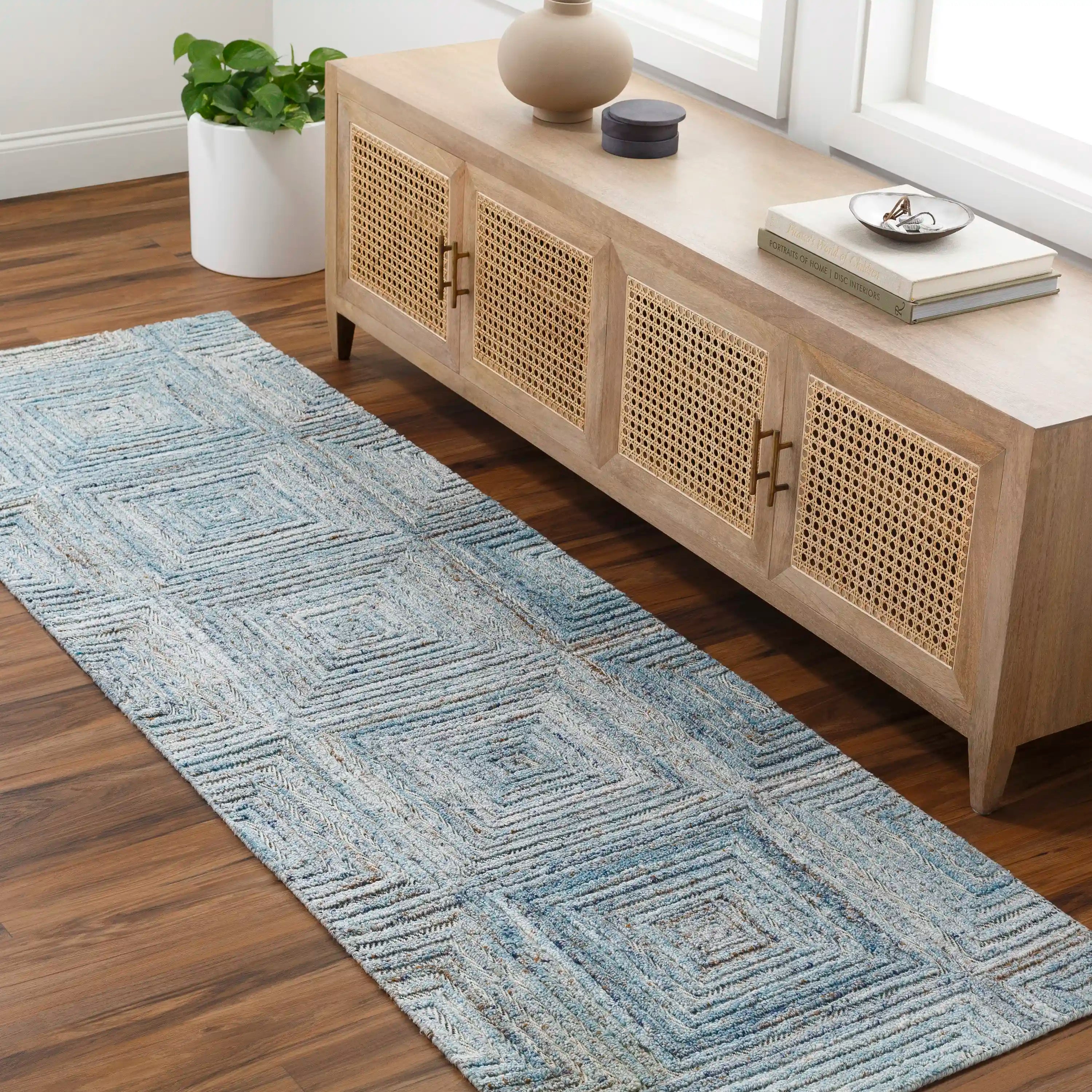 Hand Tufted Calgary Blue Diamond Wool Rug
