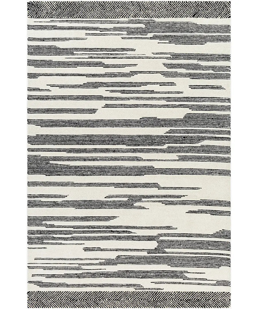 Cherokee Black Wool Rug Geometric Stripes Hand Tufted