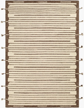 Hand Woven Light Beige and Dark Brown Wool Rug