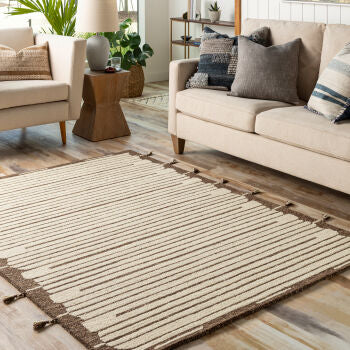 Hand Woven Light Beige and Dark Brown Wool Rug