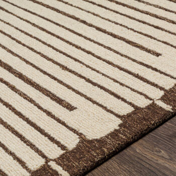 Hand Woven Light Beige and Dark Brown Wool Rug