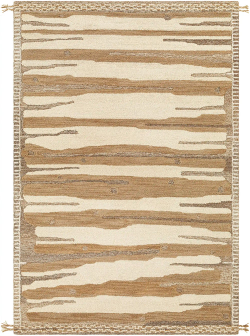 Hand Woven Cherokee Beige and Brown Wool Rug