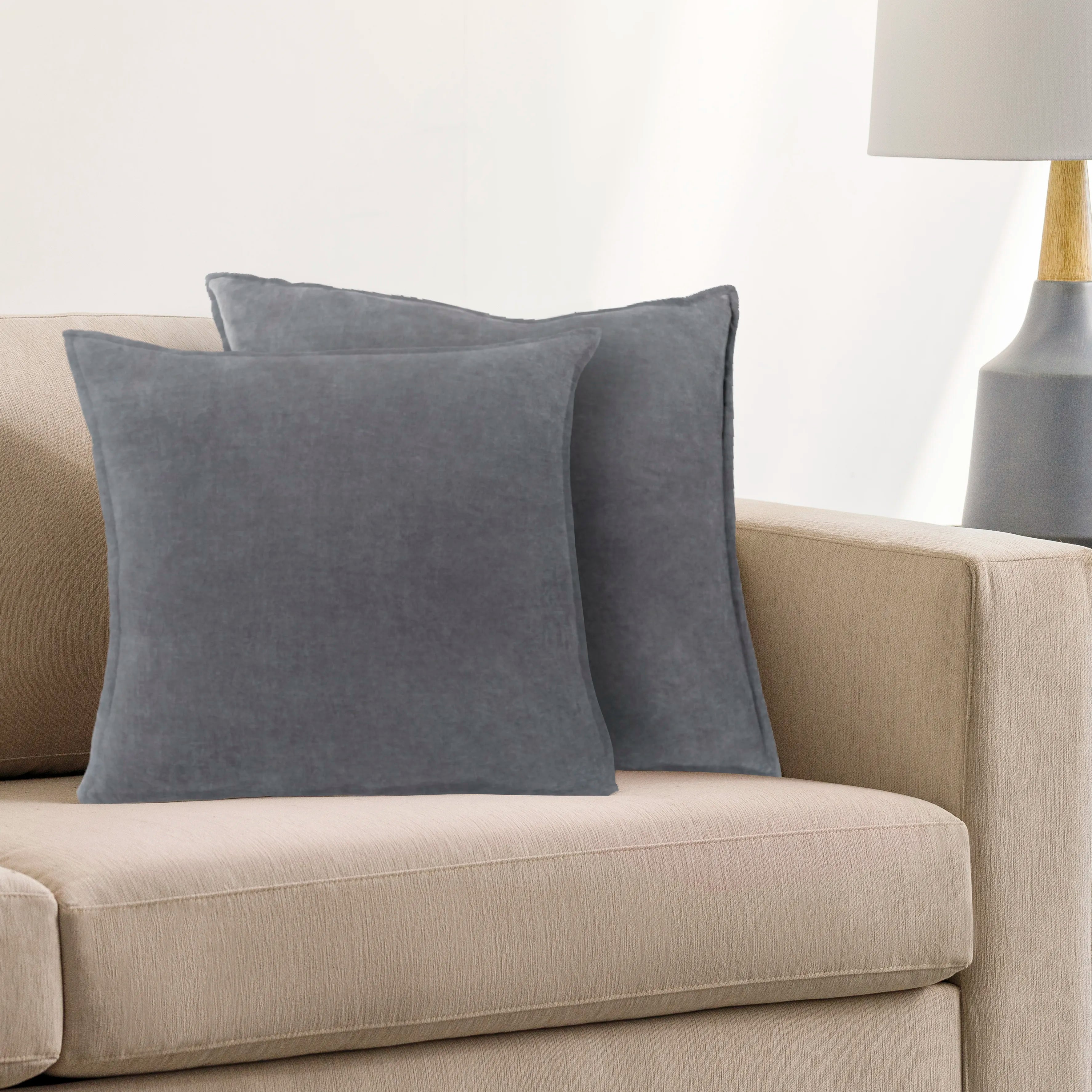 Cotton Velvet Charcoal Flange Pillow Cover