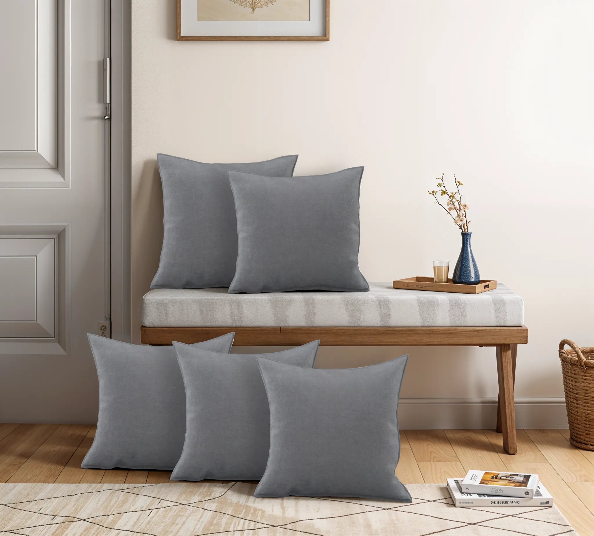 Cotton Velvet Charcoal Flange Pillow Cover