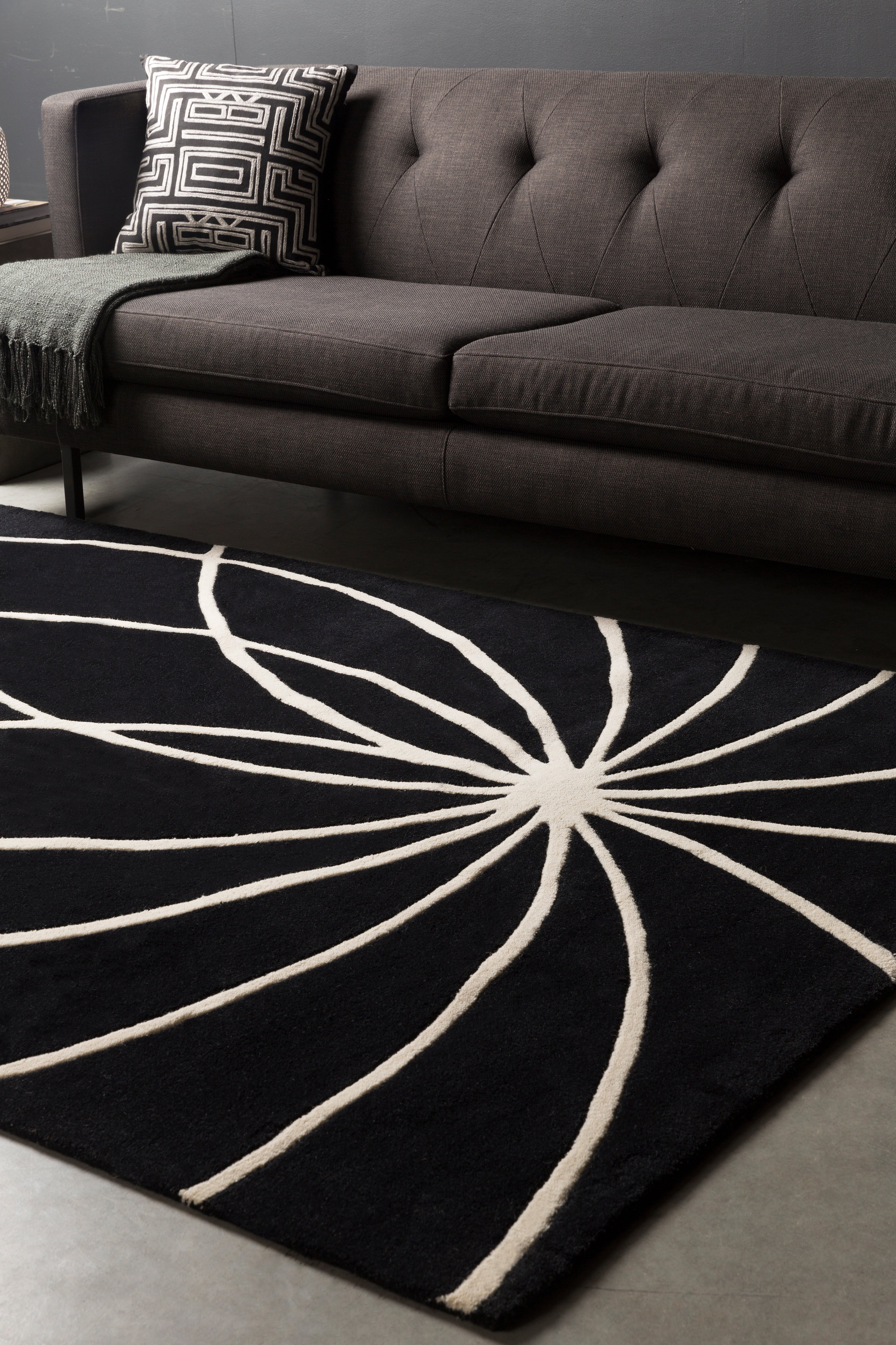 Forum Hand-Tufted Abstract Black Design Handmade Wool Rug