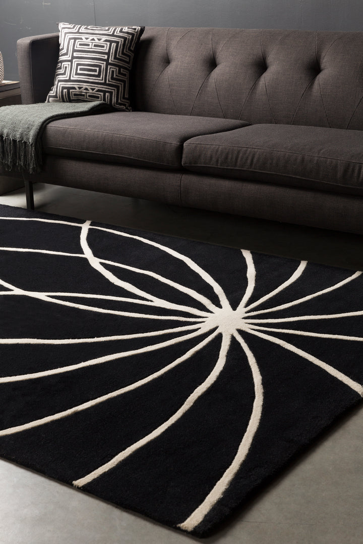 Forum Hand-Tufted Abstract Black Design Handmade Wool Rug