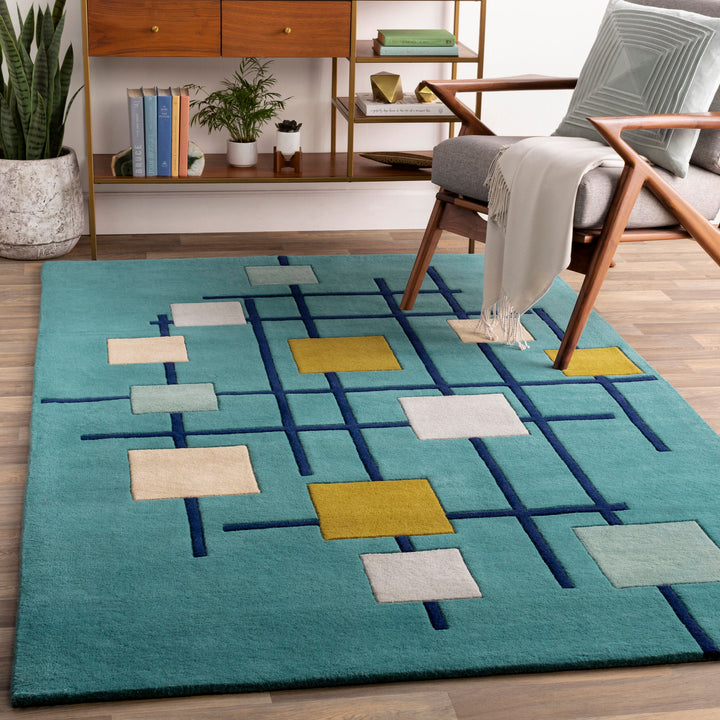 Hand-Tufted Forum Geometric Dark Blue Wool Rug