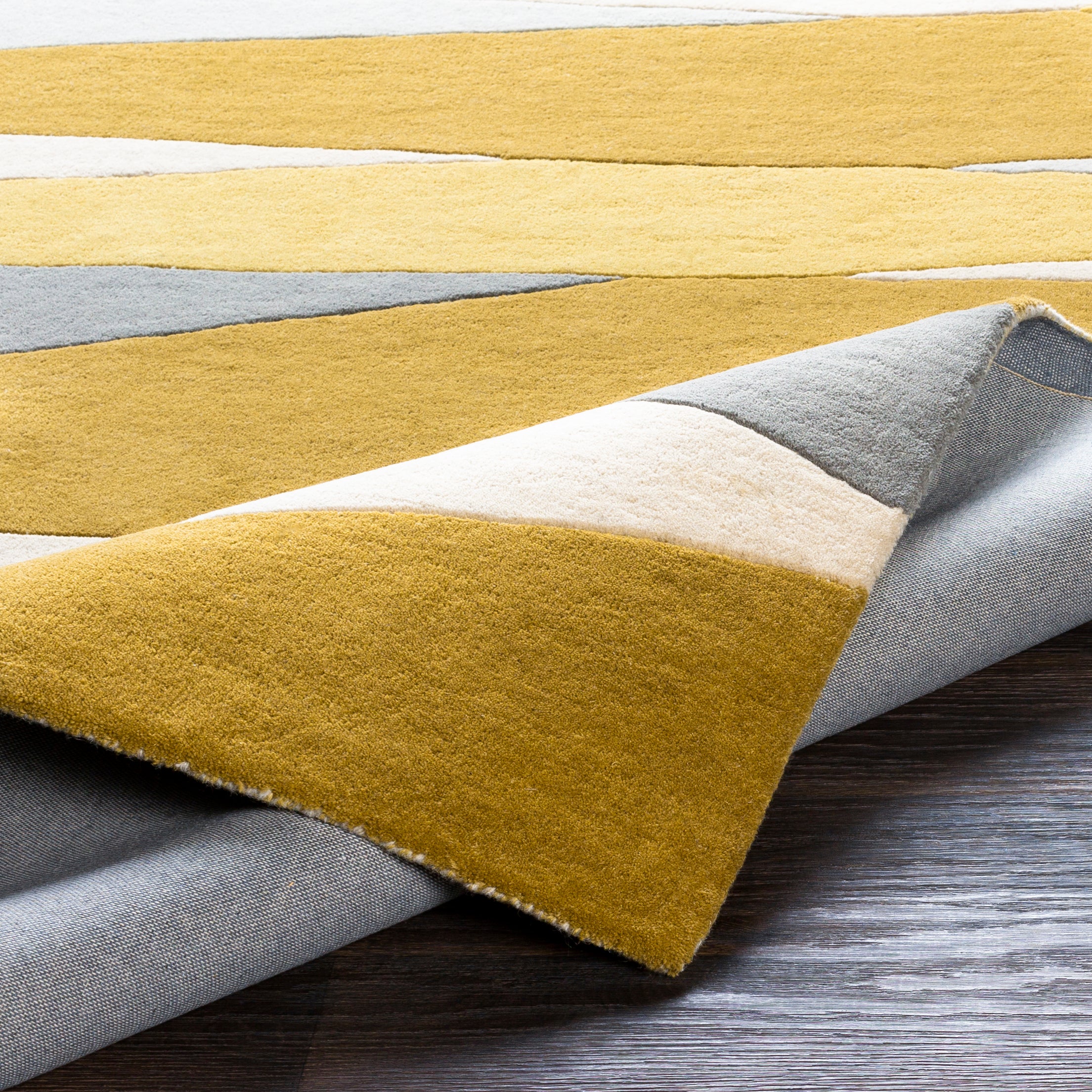 Hand Tufted Yellow and Ivory Wool Rug