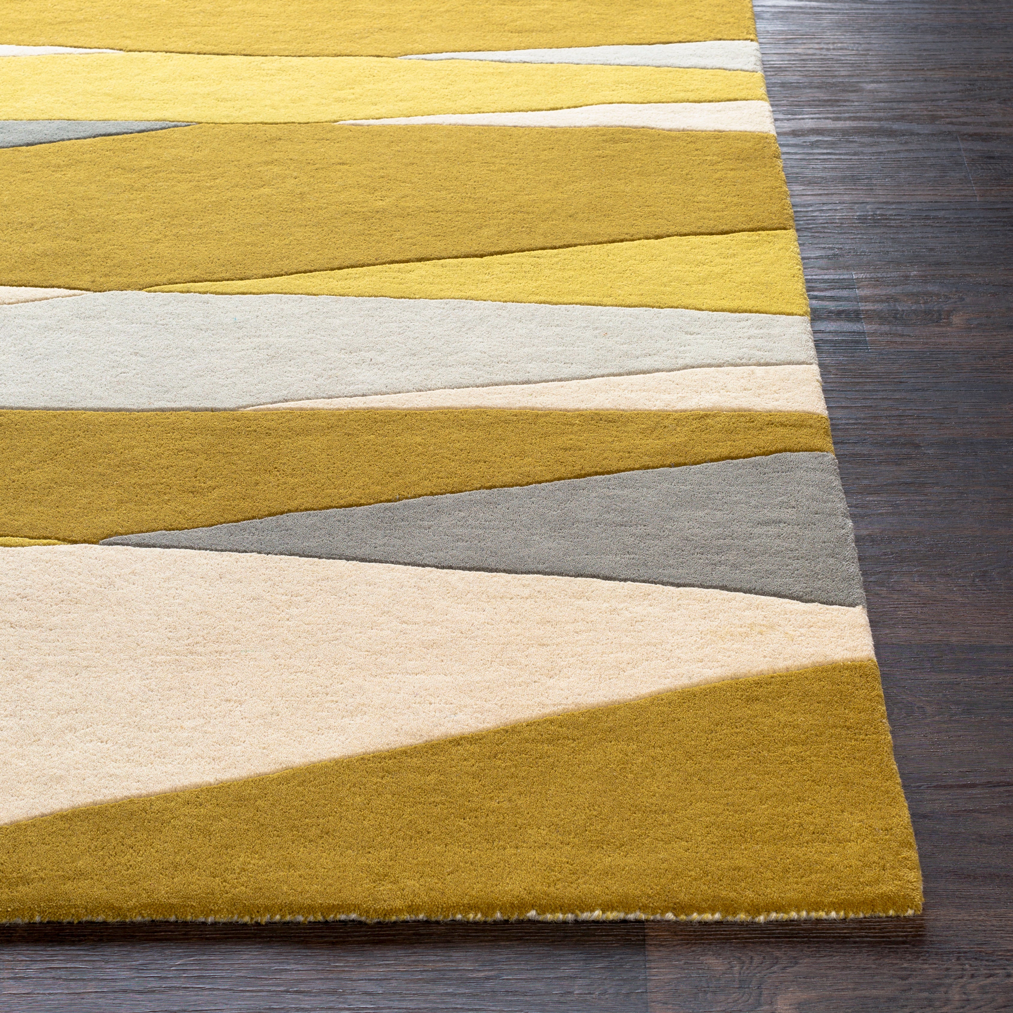 Hand Tufted Yellow and Ivory Wool Rug