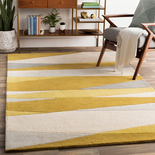 Hand Tufted Yellow and Ivory Wool Rug