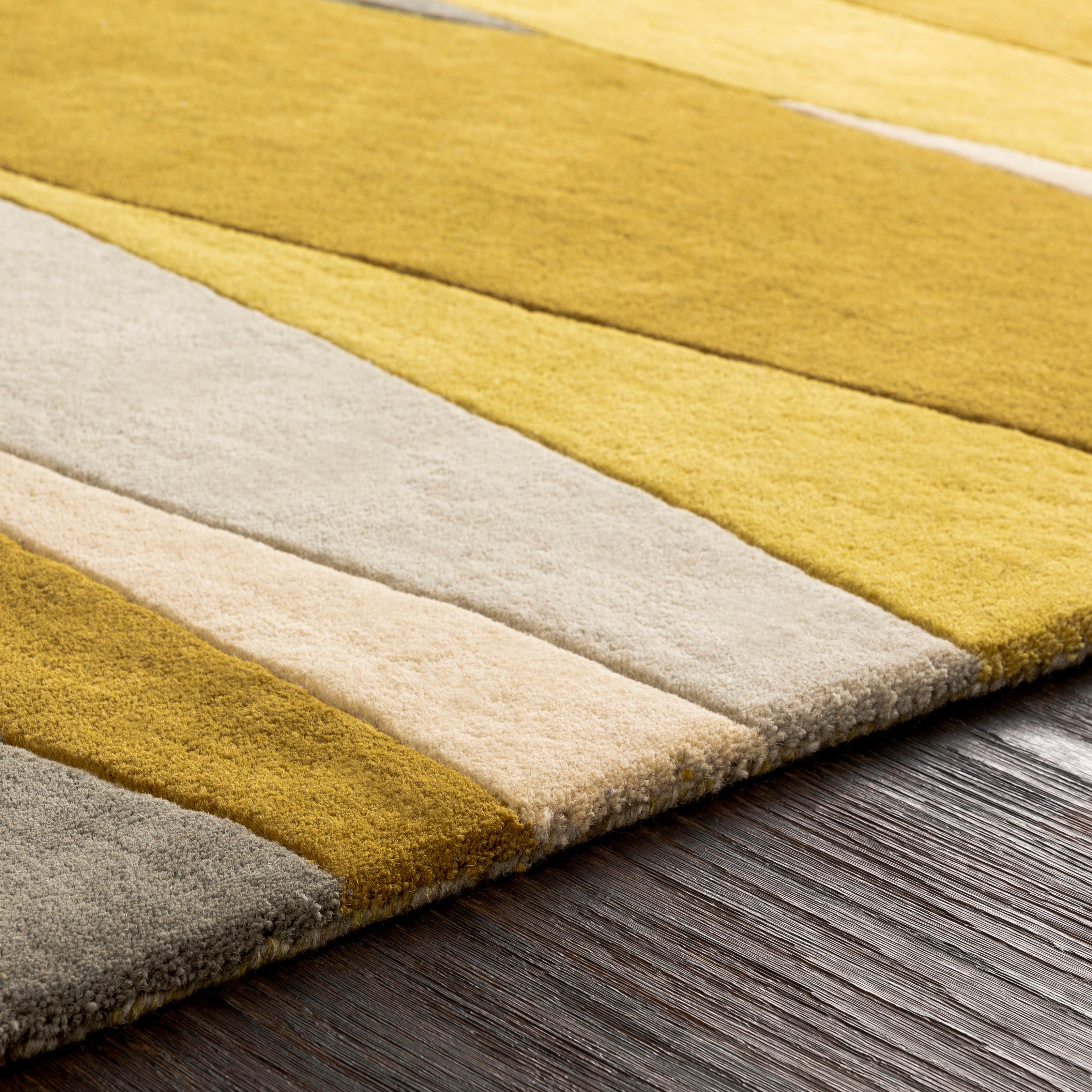Hand Tufted Yellow and Ivory Wool Rug