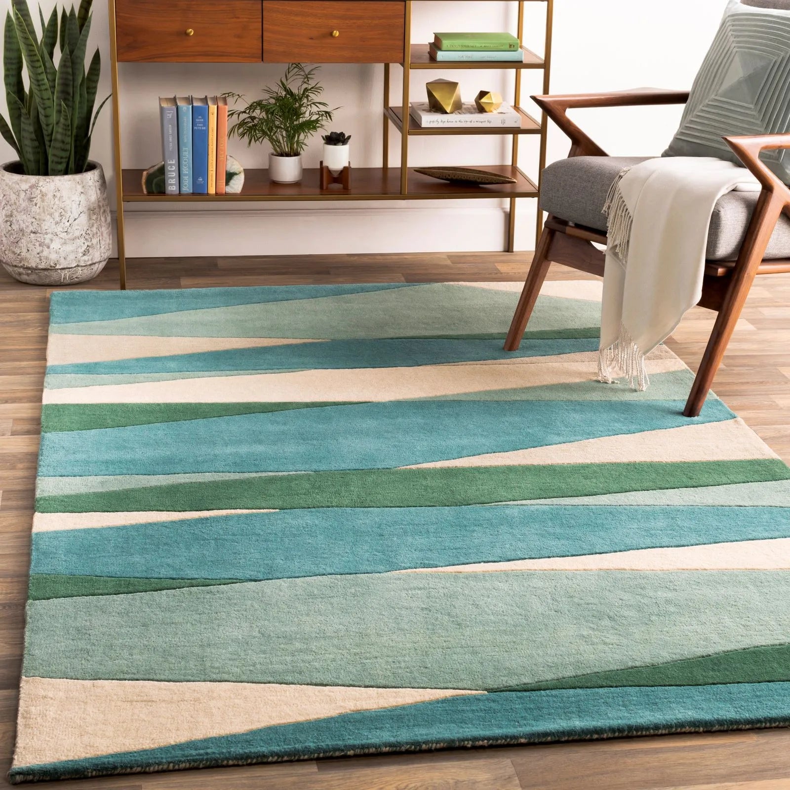 Hand Tufted Sage and Green Wool Rug