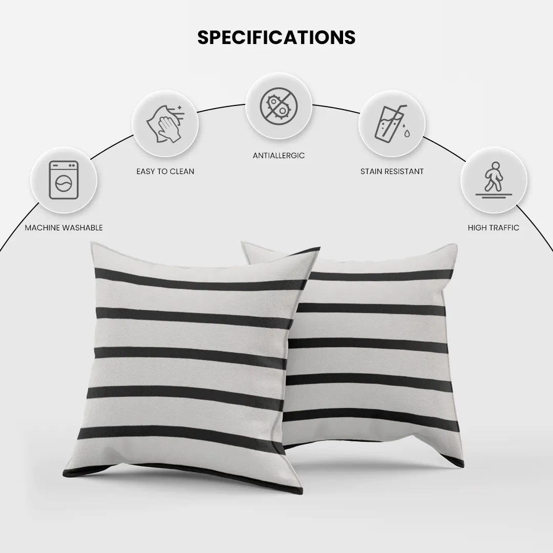 Glyph Cotton Ivory & Black Stripes Pillow Cover