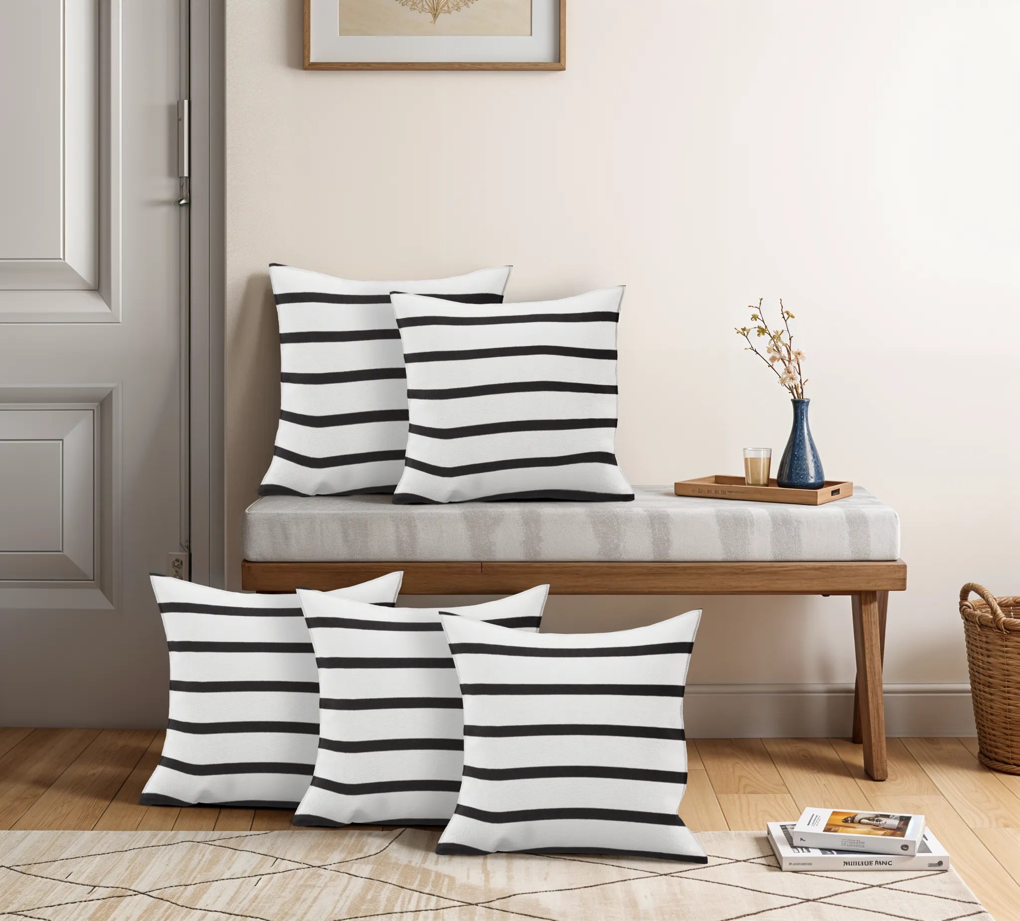 Glyph Cotton Ivory & Black Stripes Pillow Cover