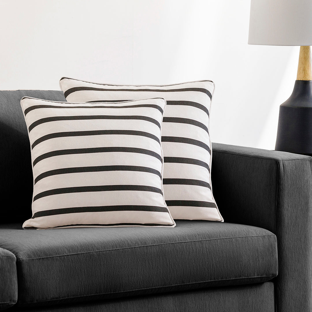 Glyph Cotton Ivory & Black Stripes Pillow Cover