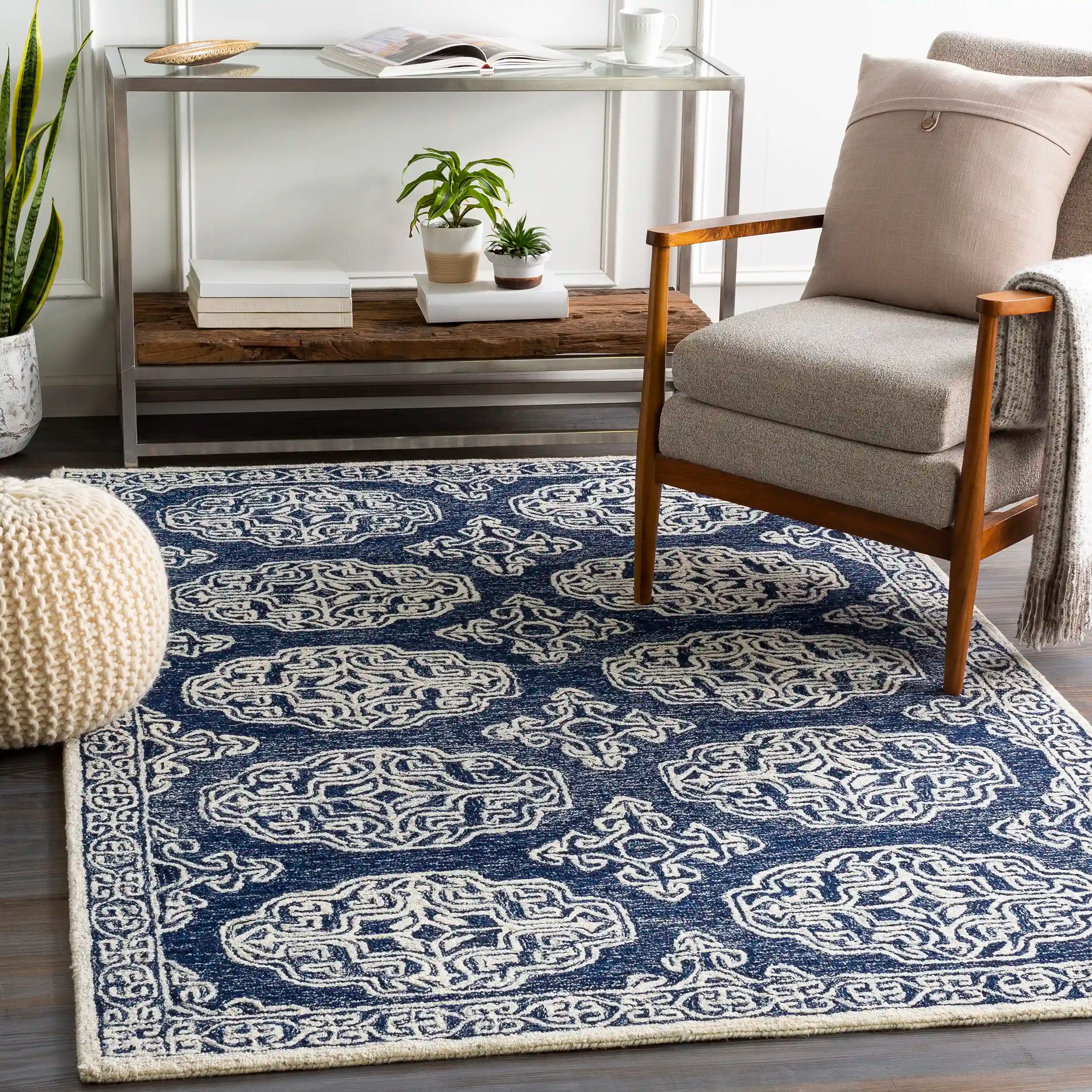Hand-Tufted Granada Blue and Beige Wool Rug