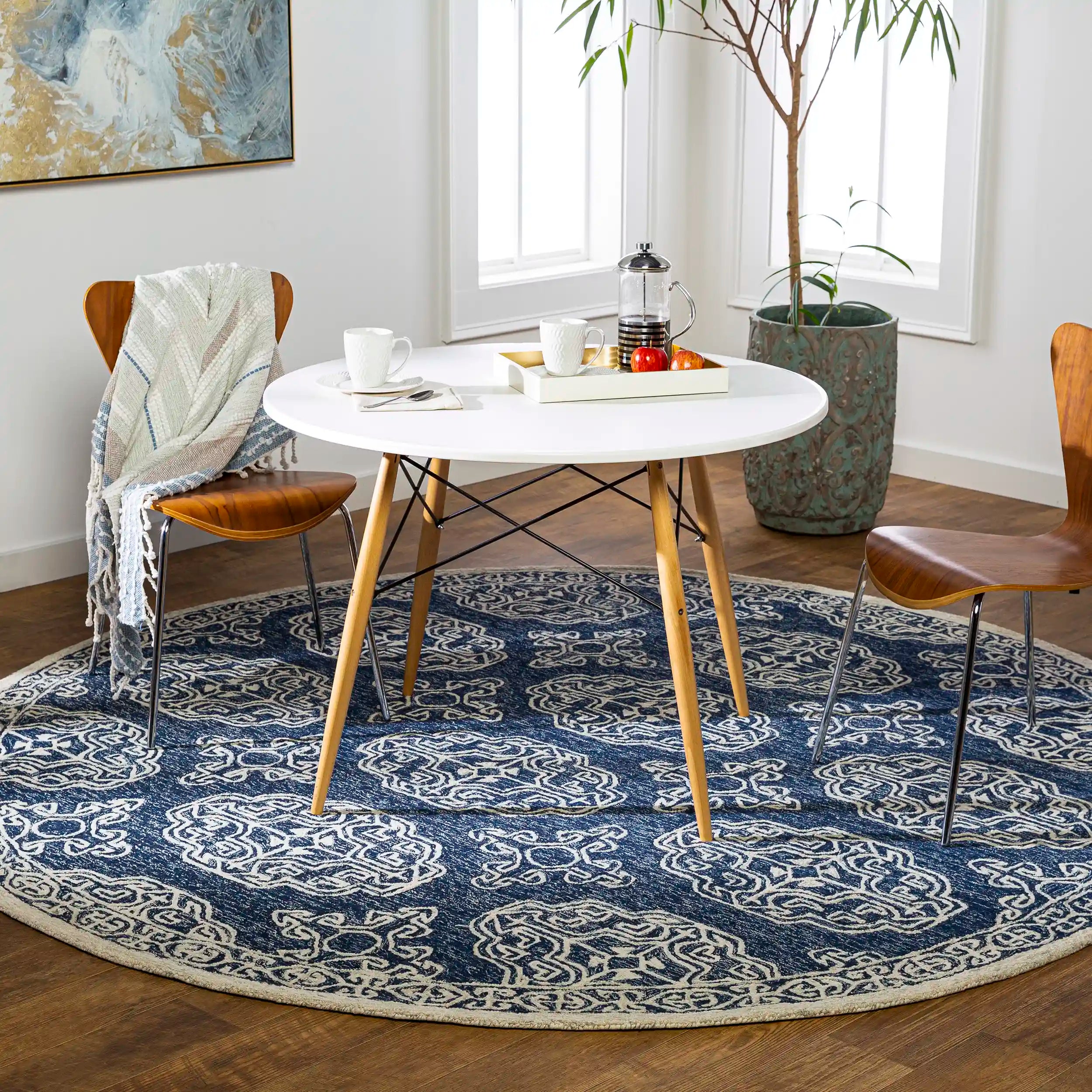 Hand-Tufted Granada Blue and Beige Wool Rug