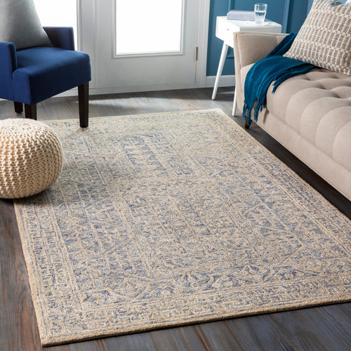 Hand Tufted Granada Navy and Ivory Wool Rug