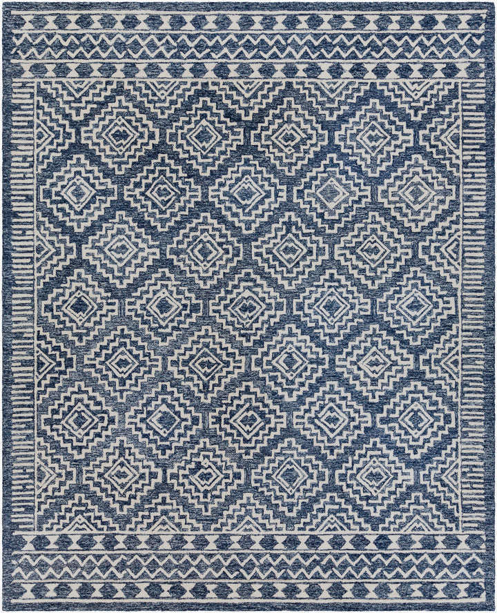 Hand-Tufted Granada Mosaic Navy and Light Blue Wool Rug