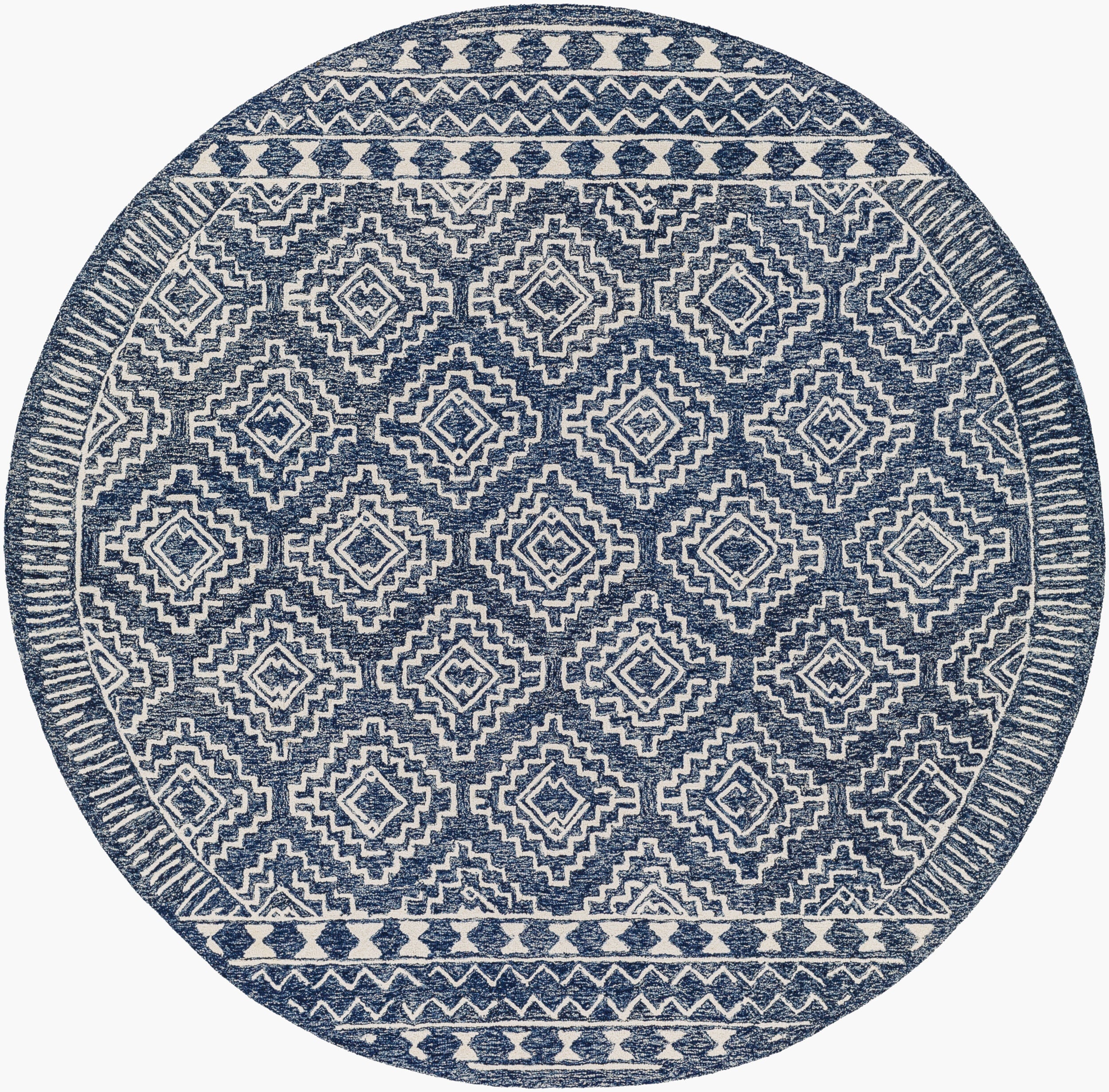 Hand-Tufted Granada Mosaic Navy and Light Blue Wool Rug
