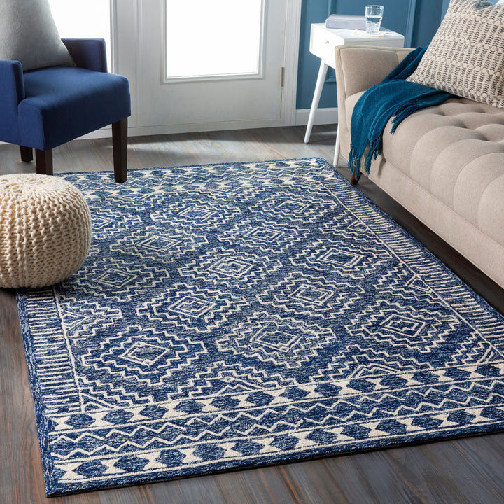 Hand-Tufted Granada Mosaic Navy and Light Blue Wool Rug