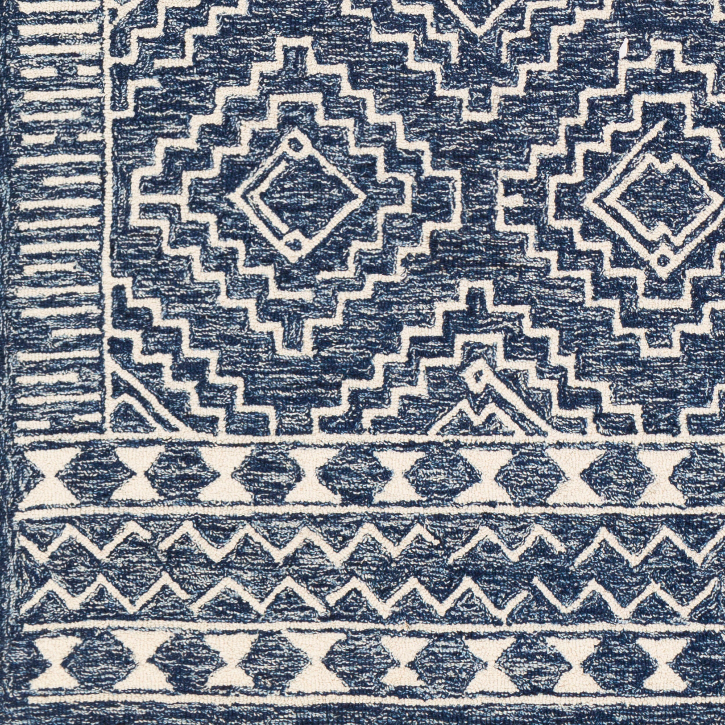 Hand-Tufted Granada Mosaic Navy and Light Blue Wool Rug