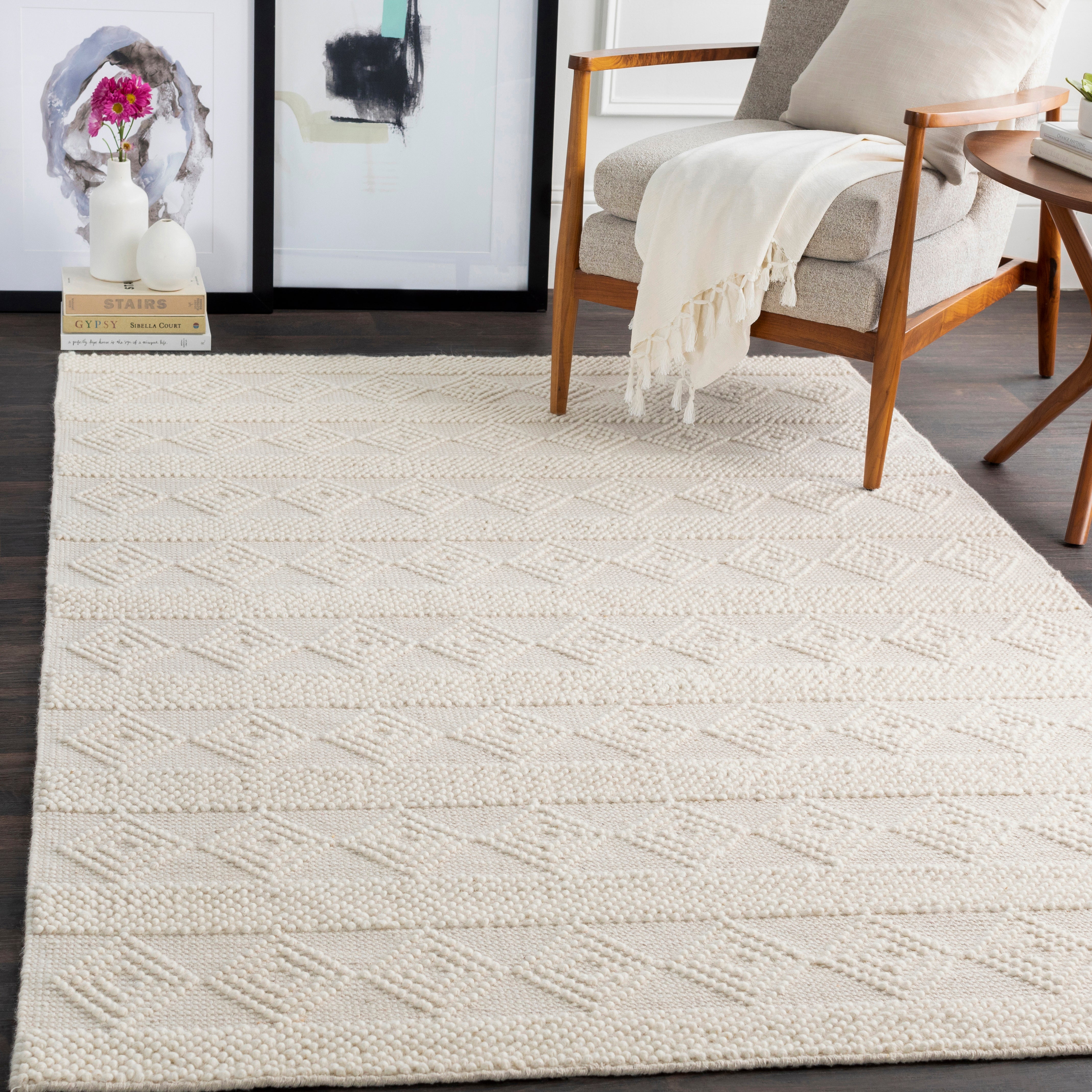 Hand Woven Hygge White Wool Rug