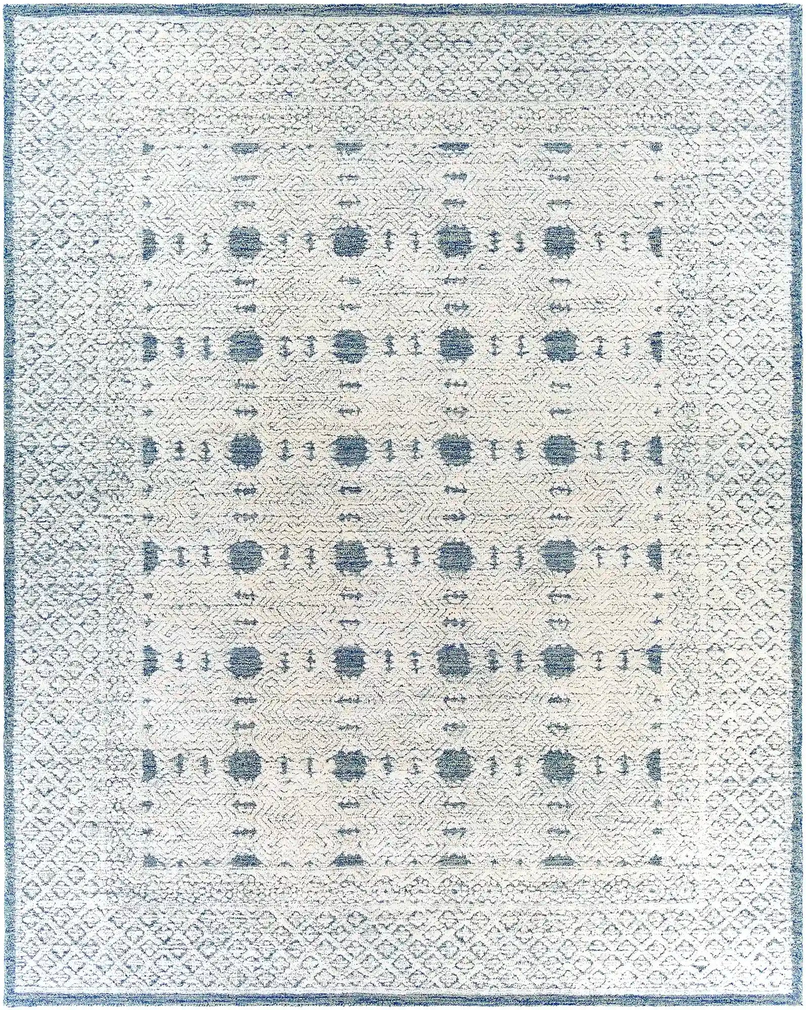 Hand-Tufted Louvre Cream and Blue Wool Rug