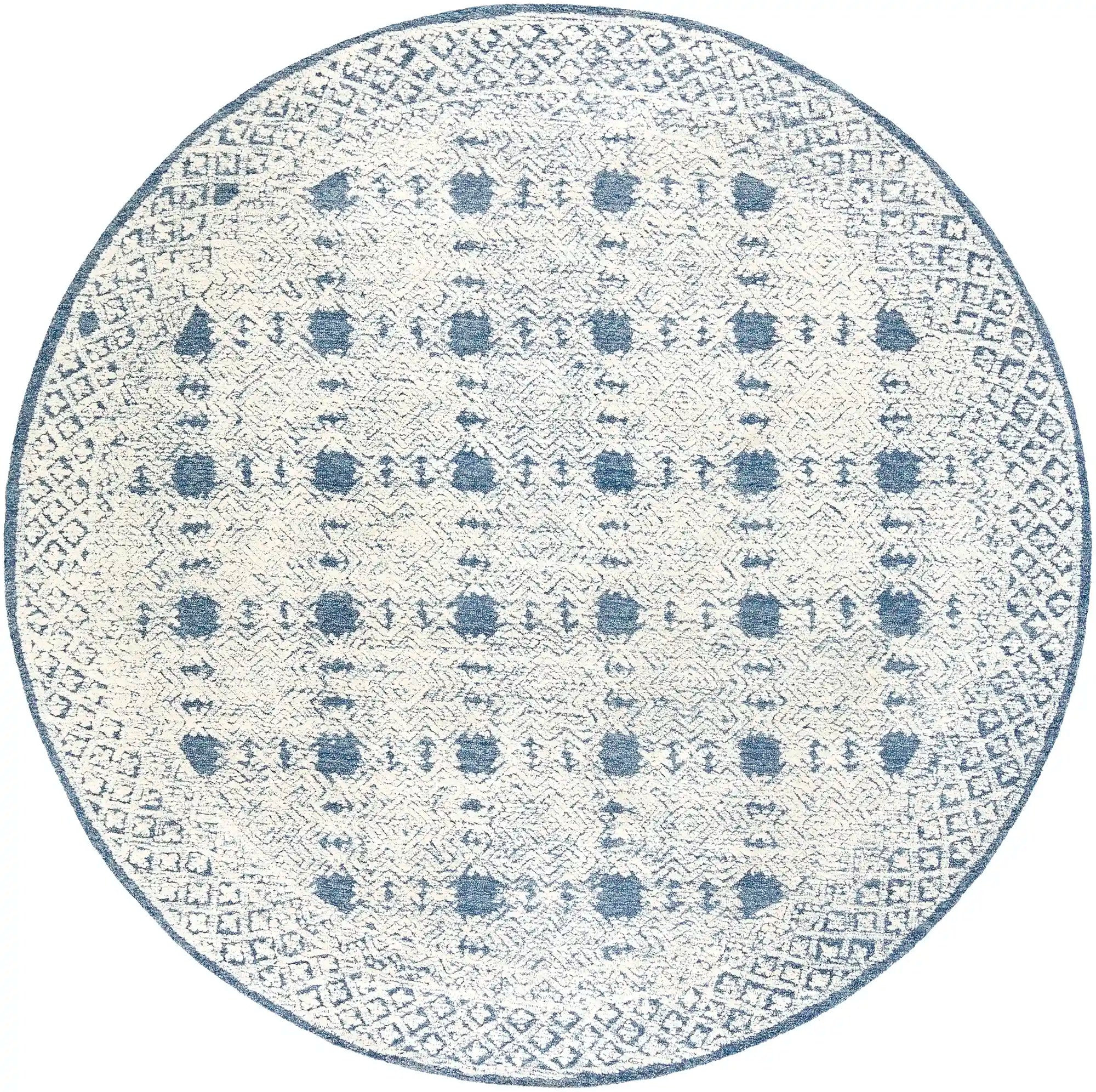 Hand-Tufted Louvre Cream and Blue Wool Rug