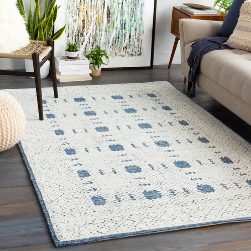 Hand-Tufted Louvre Cream and Blue Wool Rug