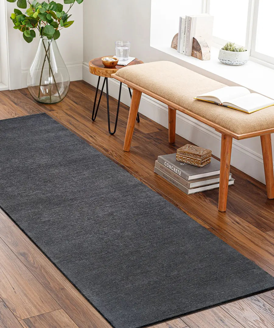 Hand Loomed Solid Mystique Charcoal Wool Rug