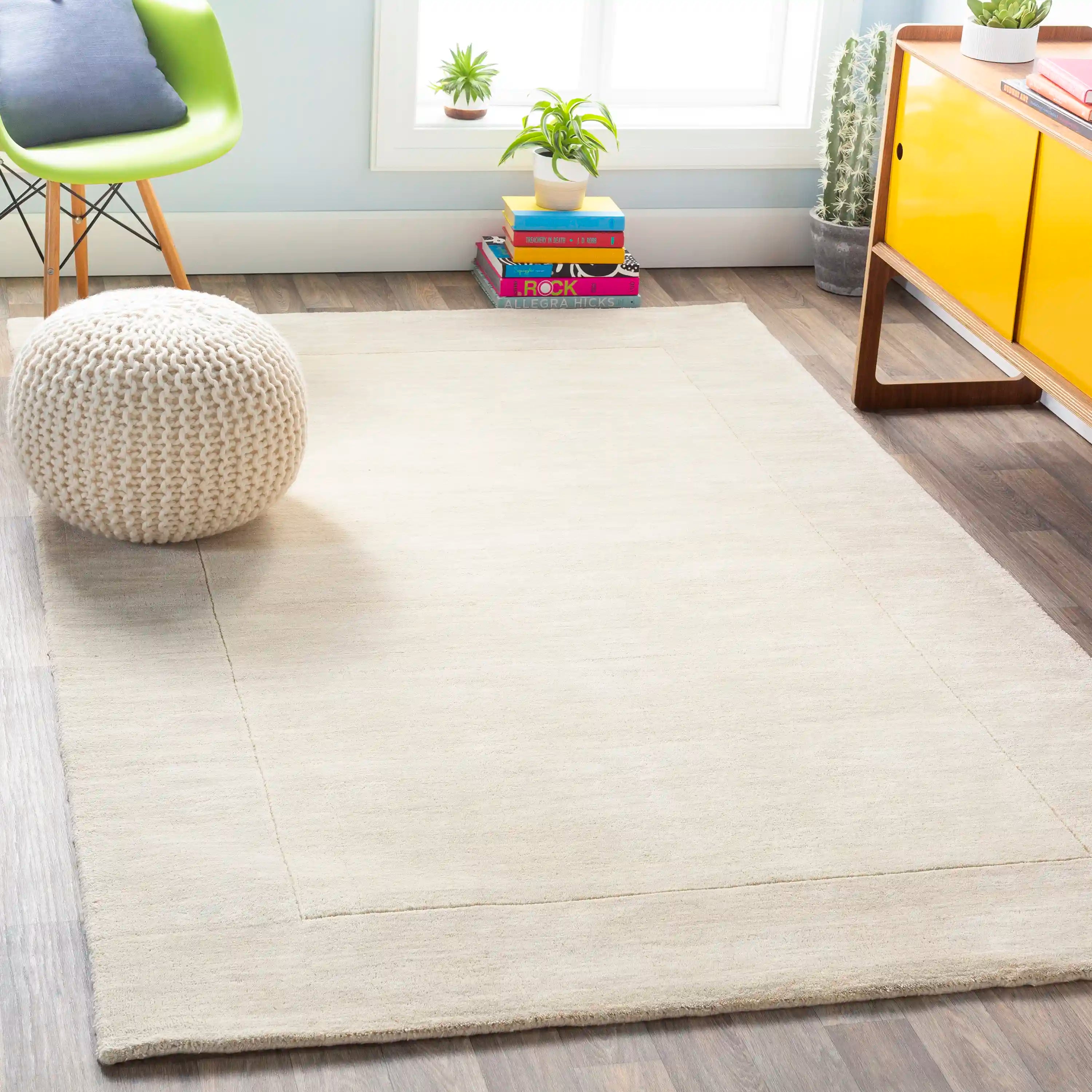 Hand Loomed Mystique Cream Wool Solid Rug