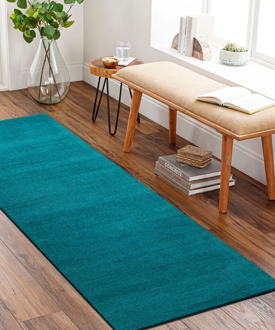 Hand Loomed Solid Mystique Teal Wool Rug