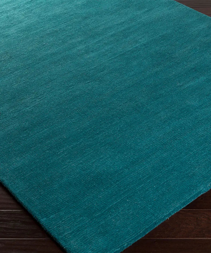 Hand Loomed Solid Mystique Teal Wool Rug