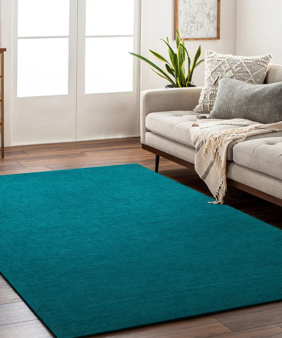 Hand Loomed Solid Mystique Teal Wool Rug