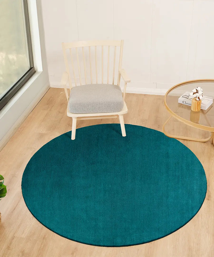 Hand Loomed Solid Mystique Teal Wool Rug