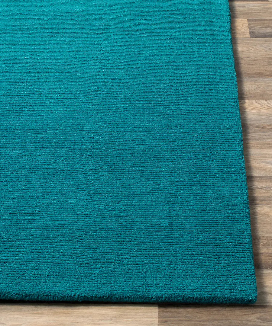 Hand Loomed Solid Mystique Teal Wool Rug