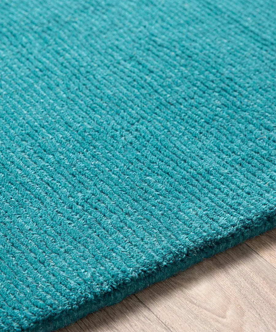 Hand Loomed Solid Mystique Teal Wool Rug