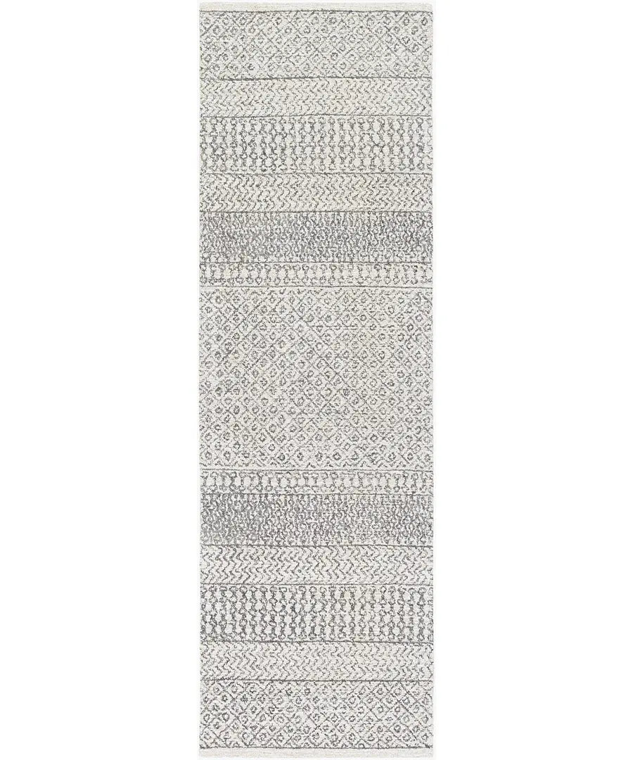 Hand Tufted Geometric & Stripes Maroc Black Wool Rug