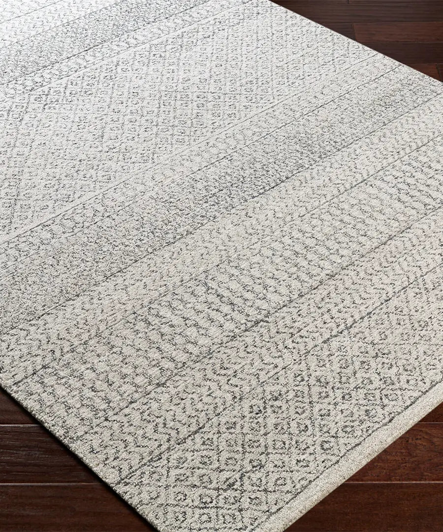 Hand Tufted Geometric & Stripes Maroc Black Wool Rug