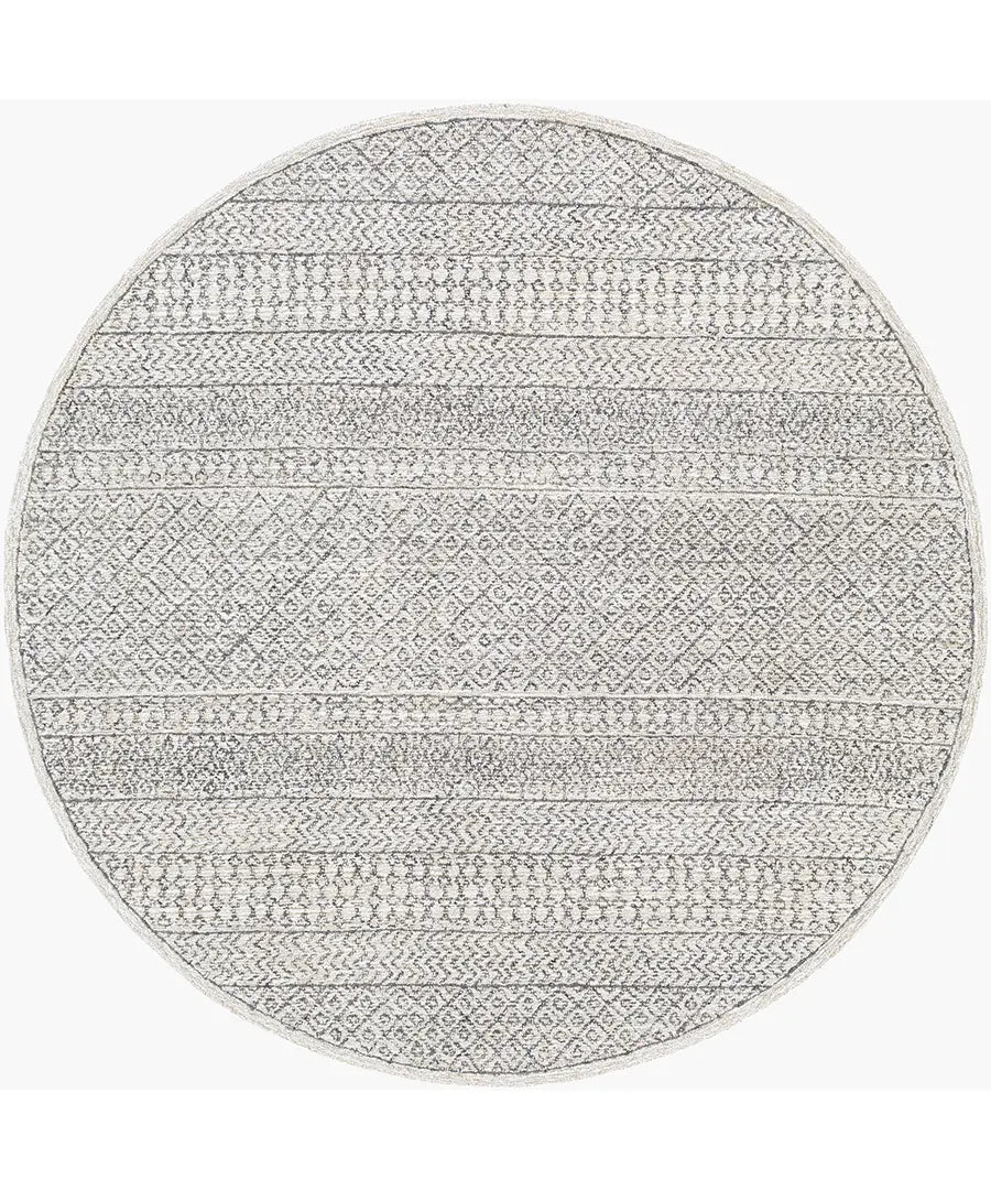 Hand Tufted Geometric & Stripes Maroc Black Wool Rug