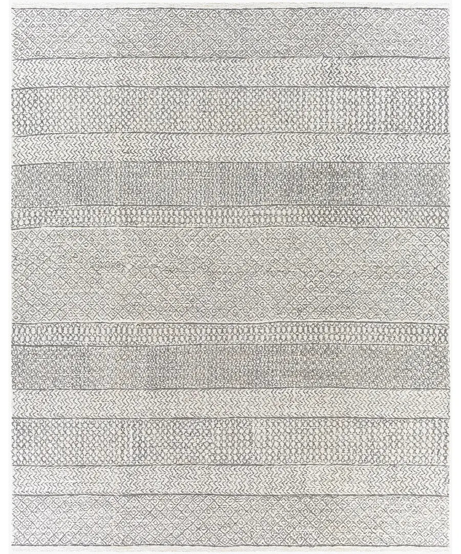 Hand Tufted Geometric & Stripes Maroc Black Wool Rug