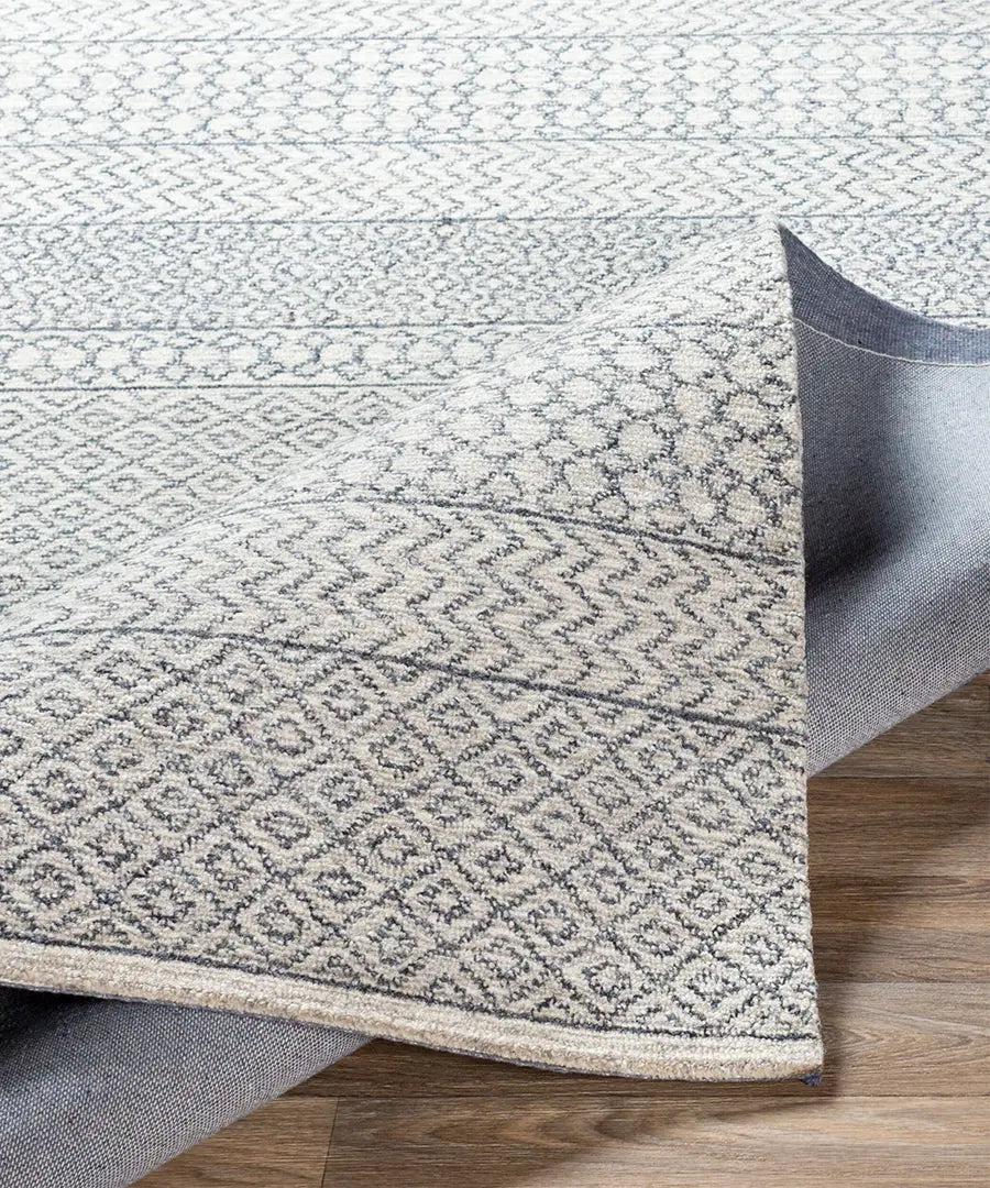 Hand Tufted Geometric & Stripes Maroc Black Wool Rug