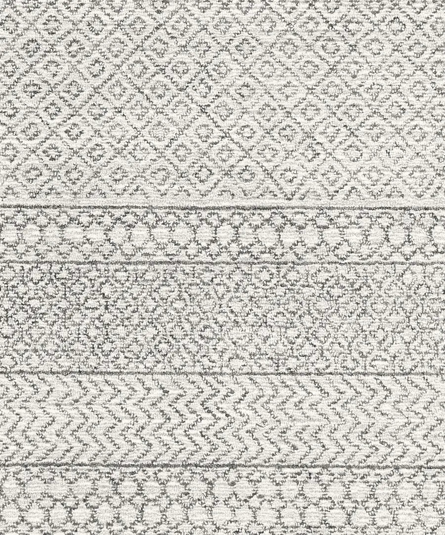 Hand Tufted Geometric & Stripes Maroc Black Wool Rug