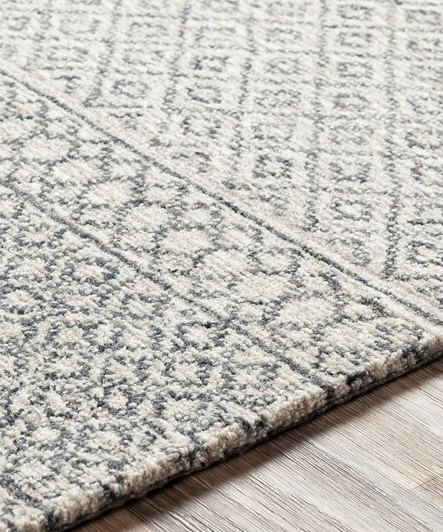 Hand Tufted Geometric & Stripes Maroc Black Wool Rug