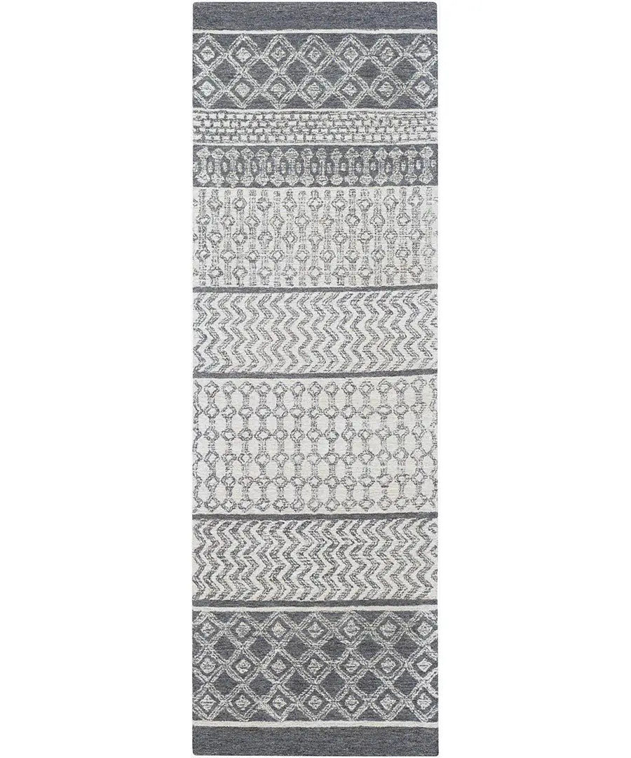 Hand Tufted Geometric & Stripes Maroc Light Grey Wool Rug