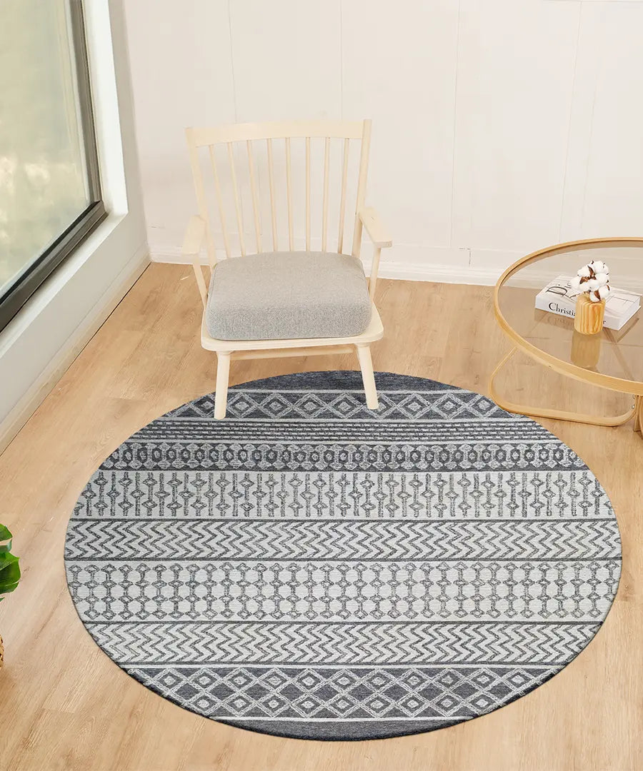 Hand Tufted Geometric & Stripes Maroc Light Grey Wool Rug
