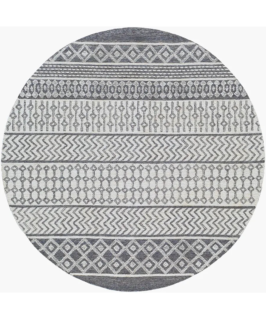 Hand Tufted Geometric & Stripes Maroc Light Grey Wool Rug