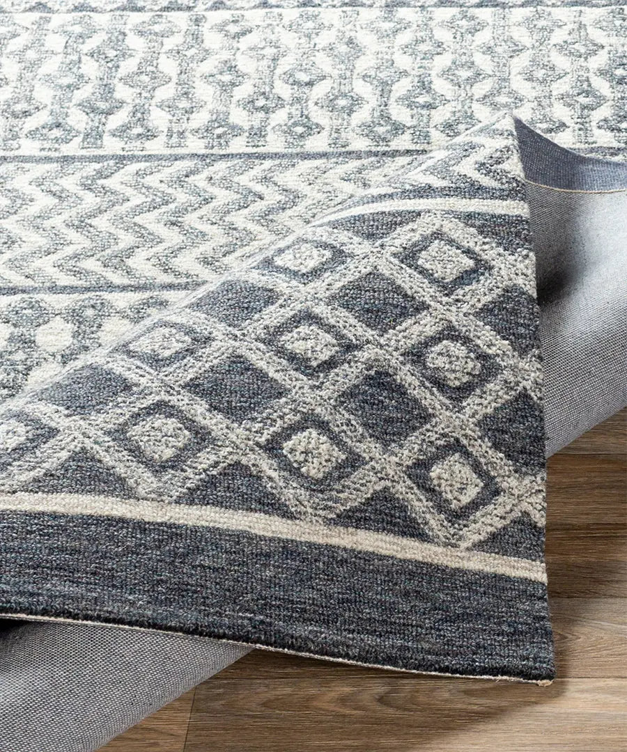 Hand Tufted Geometric & Stripes Maroc Light Grey Wool Rug